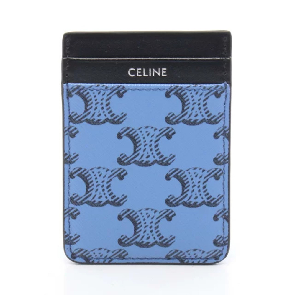 Celine Triomphe Magnetic Card Case Accessory Leather Blue Black